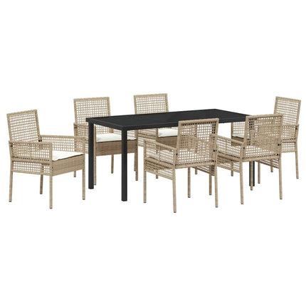 Trädgårdsmöbelset med kudde 7 pcs Beige konstrotting
