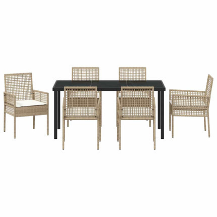 Trädgårdsmöbelset med kudde 7 pcs Beige konstrotting