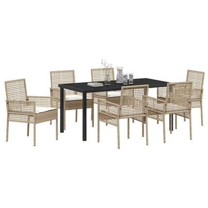 Trädgårdsmöbelset med kudde 7 pcs Beige konstrotting