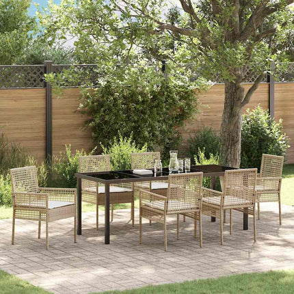 Trädgårdsmöbelset med kudde 7 pcs Beige konstrotting