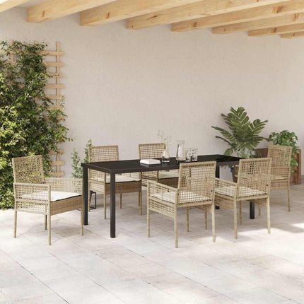 Trädgårdsmöbelset med kudde 7 pcs Beige konstrotting