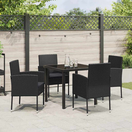 Trädgårdsmöbelset med kudde 5 pcs Svart konstrotting