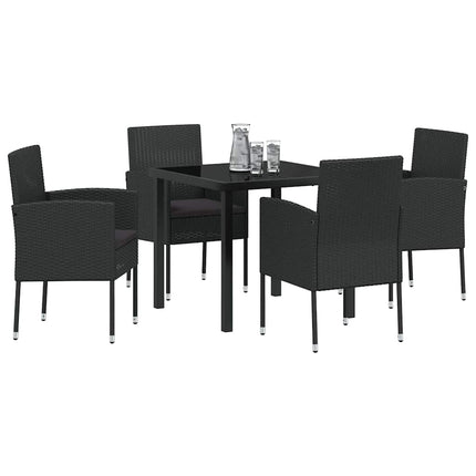 Trädgårdsmöbelset med kudde 5 pcs Svart konstrotting