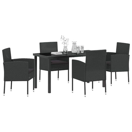 Trädgårdsmöbelset med kudde 5 pcs Svart konstrotting