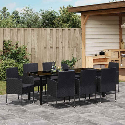 Trädgårdsmöbelset med kudde 9 pcs Svart konstrotting
