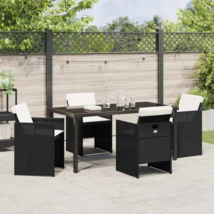 Trädgårdsmöbelset med kudde 5 pcs Svart konstrotting