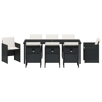 Trädgårdsmöbelset med kudde 9 pcs Svart konstrotting