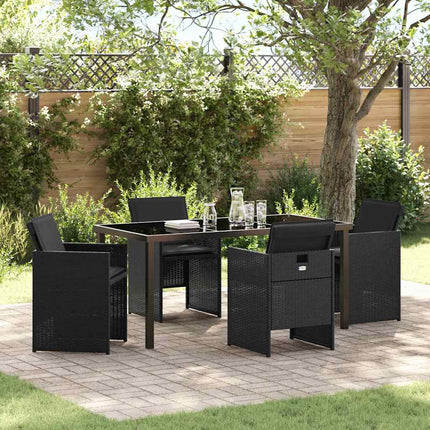 Trädgårdsmöbelset med kudde 5 pcs Svart konstrotting