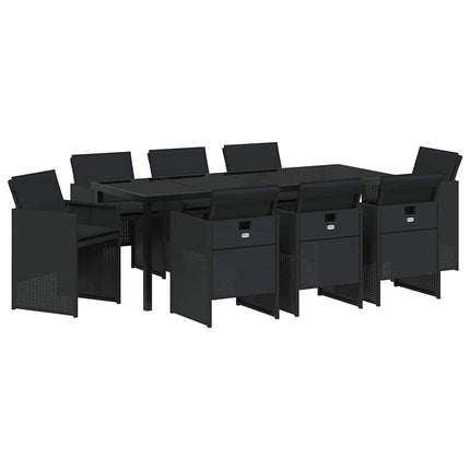 Trädgårdsmöbelset med kudde 9 pcs Svart konstrotting