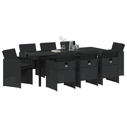Trädgårdsmöbelset med kudde 9 pcs Svart konstrotting
