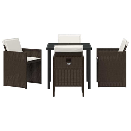 Trädgårdsmöbelset med kudde 5 pcs Brun konstrotting