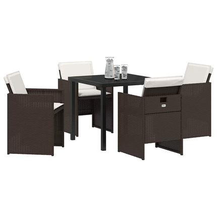 Trädgårdsmöbelset med kudde 5 pcs Brun konstrotting