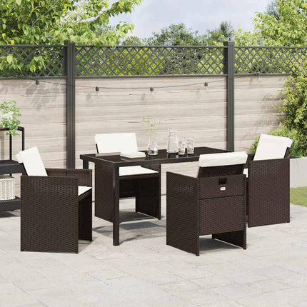 Trädgårdsmöbelset med kudde 5 pcs Brun konstrotting