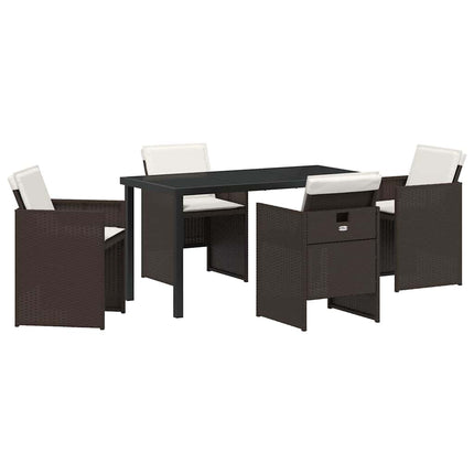 Trädgårdsmöbelset med kudde 5 pcs Brun konstrotting