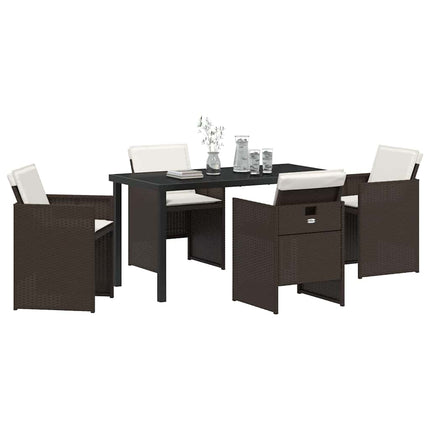 Trädgårdsmöbelset med kudde 5 pcs Brun konstrotting