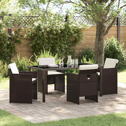 Trädgårdsmöbelset med kudde 5 pcs Brun konstrotting