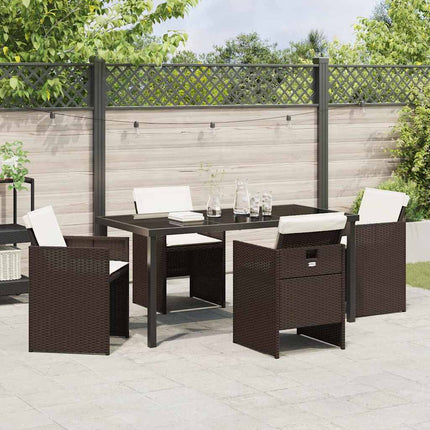 Trädgårdsmöbelset med kudde 5 pcs Brun konstrotting