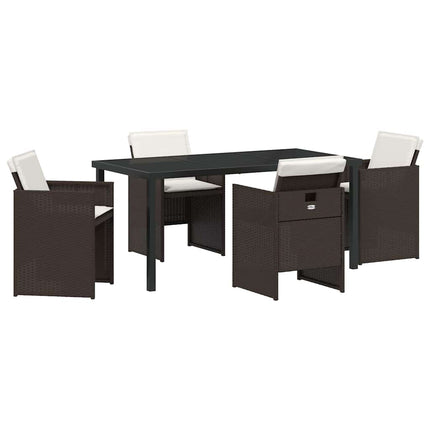 Trädgårdsmöbelset med kudde 5 pcs Brun konstrotting