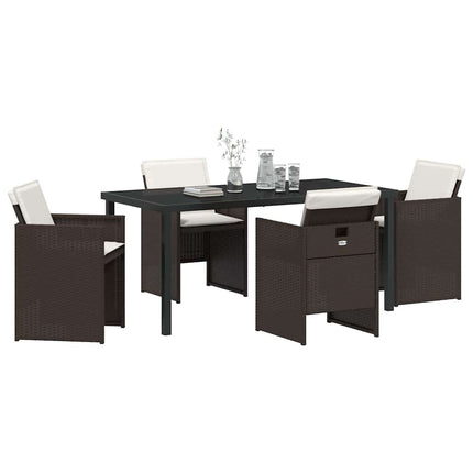 Trädgårdsmöbelset med kudde 5 pcs Brun konstrotting