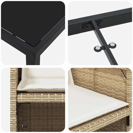 Trädgårdsmöbelset med kudde 5 pcs Beige konstrotting
