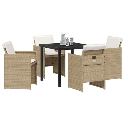 Trädgårdsmöbelset med kudde 5 pcs Beige konstrotting