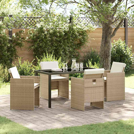 Trädgårdsmöbelset med kudde 5 pcs Beige konstrotting