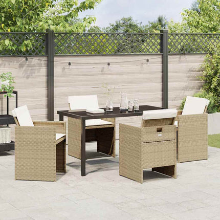 Trädgårdsmöbelset med kudde 5 pcs Beige konstrotting