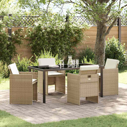 Trädgårdsmöbelset med kudde 5 pcs Beige konstrotting
