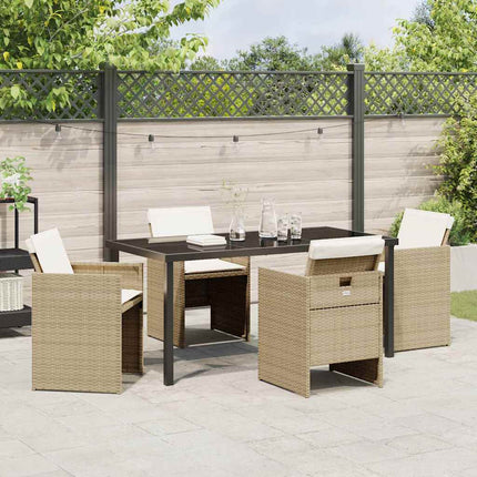 Trädgårdsmöbelset med kudde 5 pcs Beige konstrotting