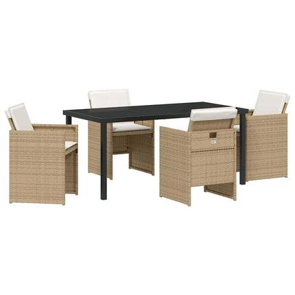 Trädgårdsmöbelset med kudde 5 pcs Beige konstrotting