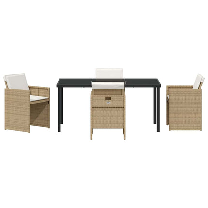 Trädgårdsmöbelset med kudde 5 pcs Beige konstrotting