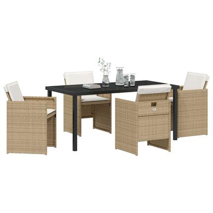 Trädgårdsmöbelset med kudde 5 pcs Beige konstrotting