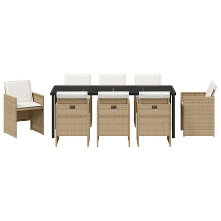 Trädgårdsmöbelset med kudde 9 pcs Beige konstrotting