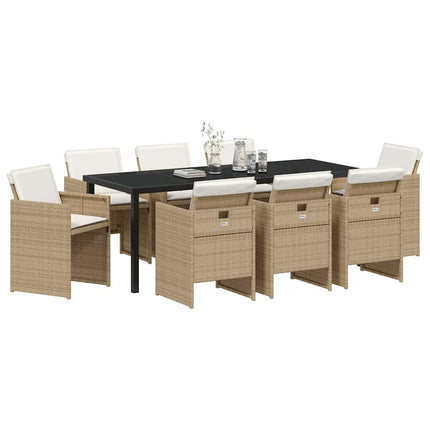 Trädgårdsmöbelset med kudde 9 pcs Beige konstrotting