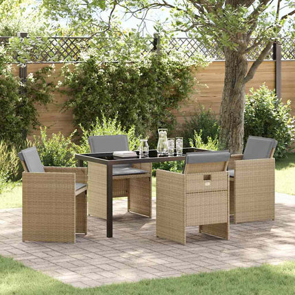 Trädgårdsmöbelset med kudde 5 pcs Beige konstrotting