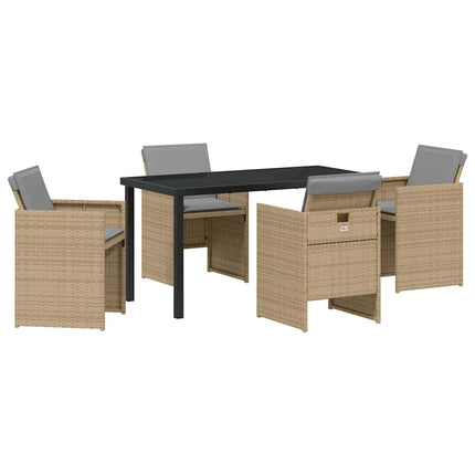 Trädgårdsmöbelset med kudde 5 pcs Beige konstrotting