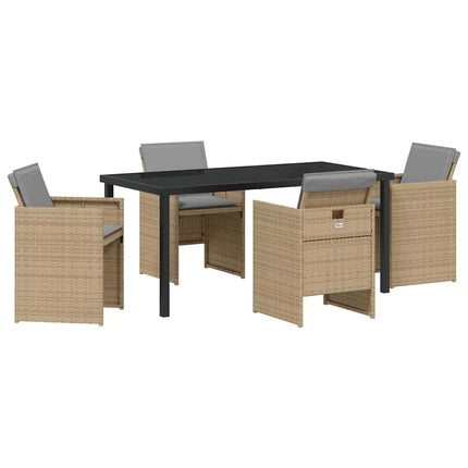 Trädgårdsmöbelset med kudde 5 pcs Beige konstrotting