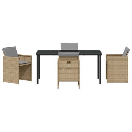 Trädgårdsmöbelset med kudde 5 pcs Beige konstrotting