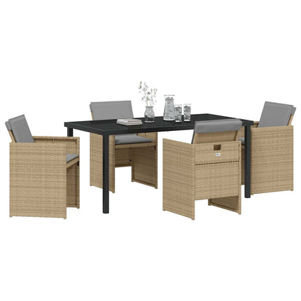 Trädgårdsmöbelset med kudde 5 pcs Beige konstrotting