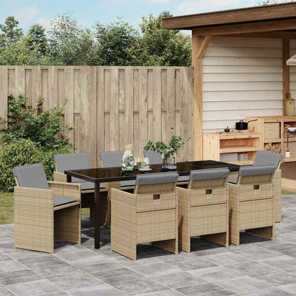 Trädgårdsmöbelset med kudde 9 pcs Beige konstrotting