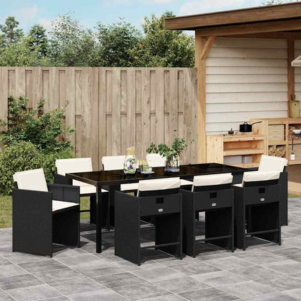 Trädgårdsmöbelset med kudde 9 pcs Svart konstrotting