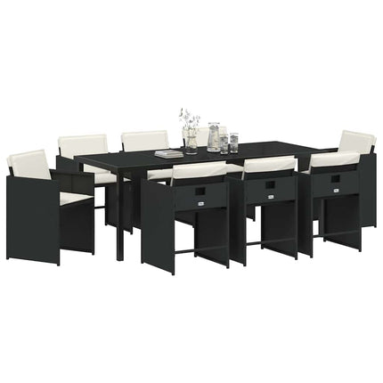 Trädgårdsmöbelset med kudde 9 pcs Svart konstrotting