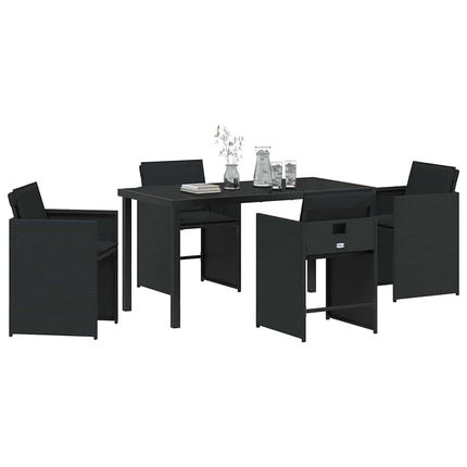 Trädgårdsmöbelset med kudde 5 pcs Svart konstrotting