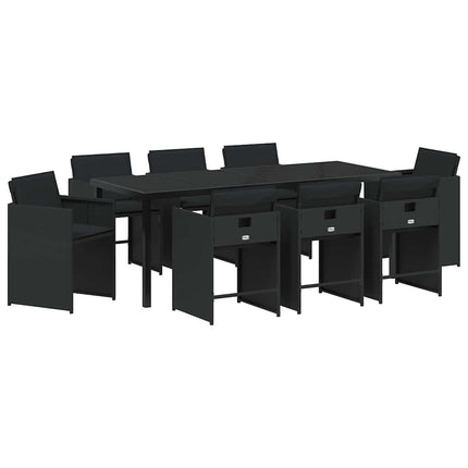 Trädgårdsmöbelset med kudde 9 pcs Svart konstrotting