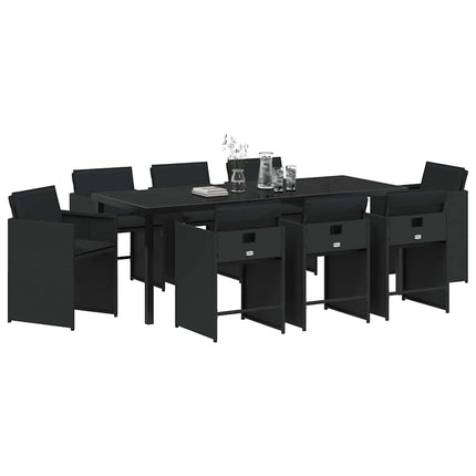 Trädgårdsmöbelset med kudde 9 pcs Svart konstrotting