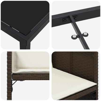 Trädgårdsmöbelset med kudde 5 pcs Brun konstrotting