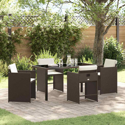 Trädgårdsmöbelset med kudde 5 pcs Brun konstrotting