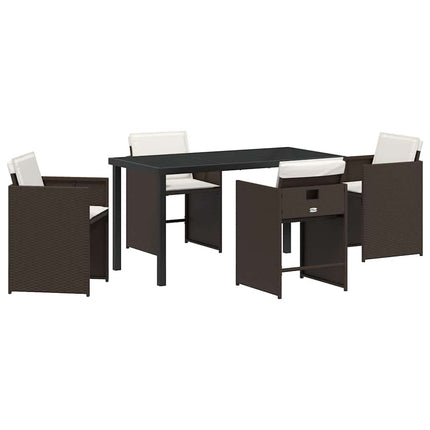 Trädgårdsmöbelset med kudde 5 pcs Brun konstrotting