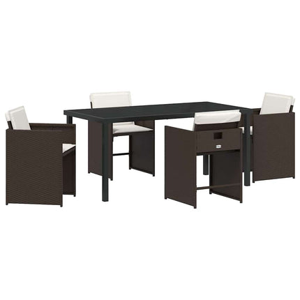 Trädgårdsmöbelset med kudde 5 pcs Brun konstrotting