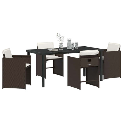 Trädgårdsmöbelset med kudde 5 pcs Brun konstrotting